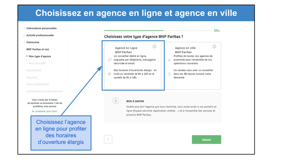 Étape 3&nbsp;: Choisissez entre agence en ligne et agence physique