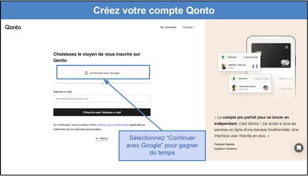 Étape 2&nbsp;: Inscrivez vous sur Qonto