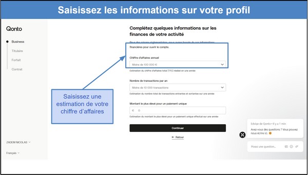 Étape 3&nbsp;: Renseignez les informations sur vous et votre entreprise