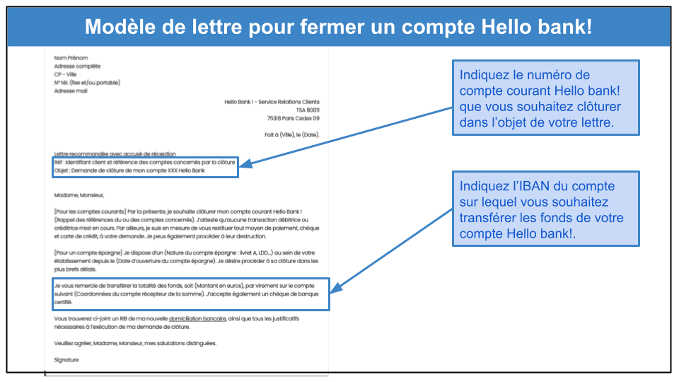 Étape 3&nbsp;: Envoyez votre lettre de demande de clôture au service client Hello bank!