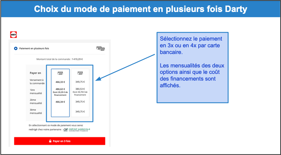 Étape 2&nbsp;: Sélectionnez le mode de paiement en plusieurs fois