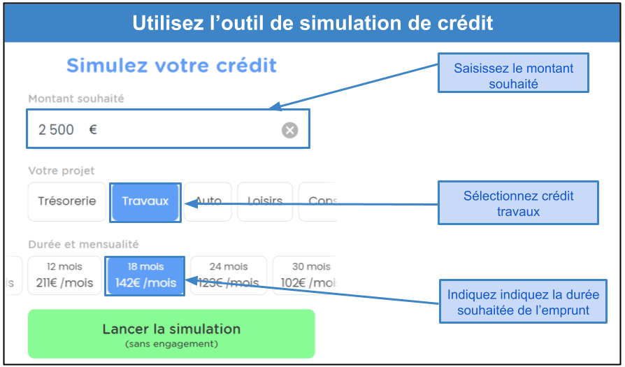 Étape 1&nbsp;: Effectuez une simulation de crédit meuble en ligne