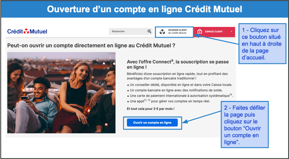 Étape 1&nbsp;: Rendez-vous sur le site du Crédit Mutuel