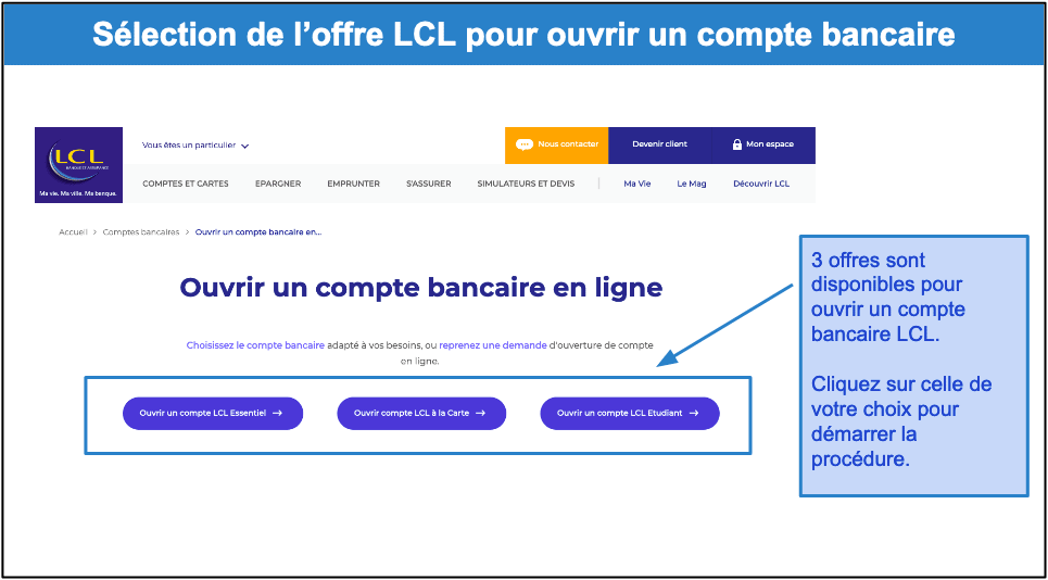 Étape 1&nbsp;: Choisir votre offre sur le site officiel de la banque