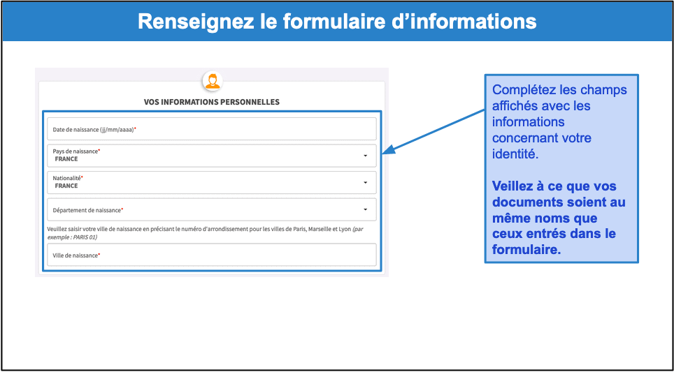 Étape 4&nbsp;: Renseignez le formulaire d’informations et joignez vos documents