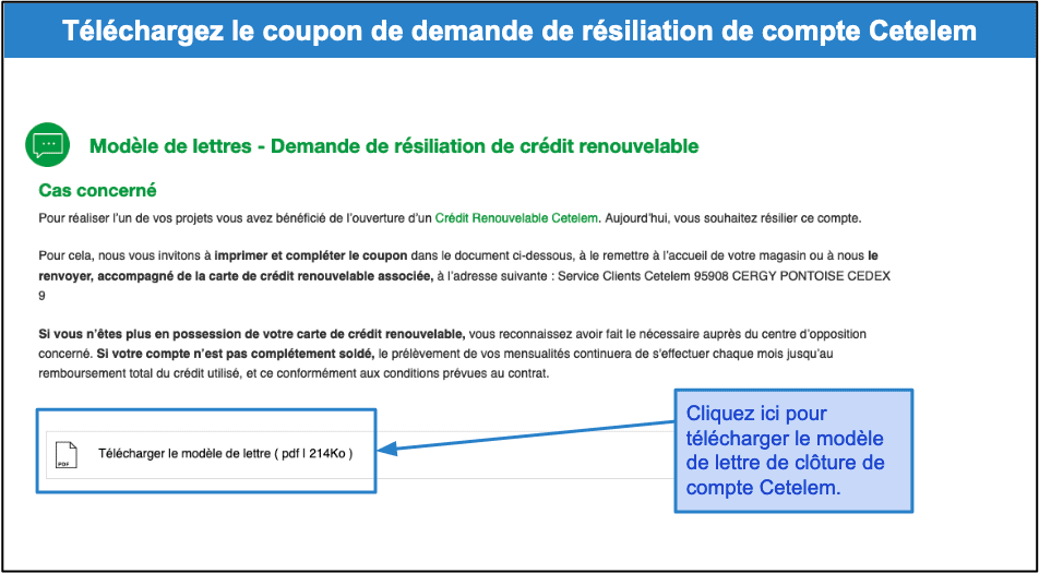 Étape 1&nbsp;: Télécharger le coupon de demande de résiliation