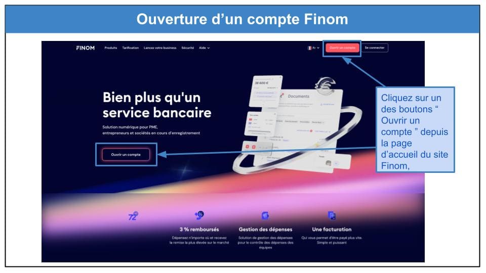 Étape 1&nbsp;: Cliquez sur “ouvrir un compte”