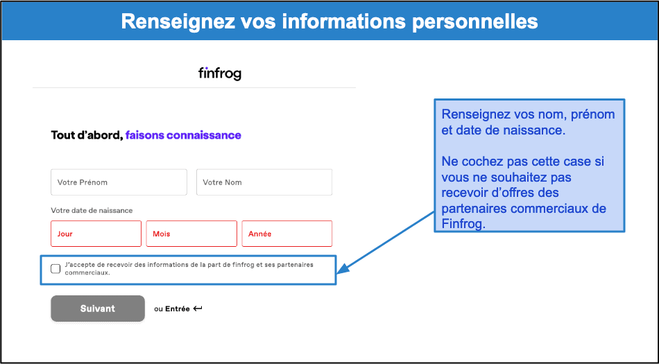 Étape 2&nbsp;: Créez un compte et remplissez le formulaire d’information