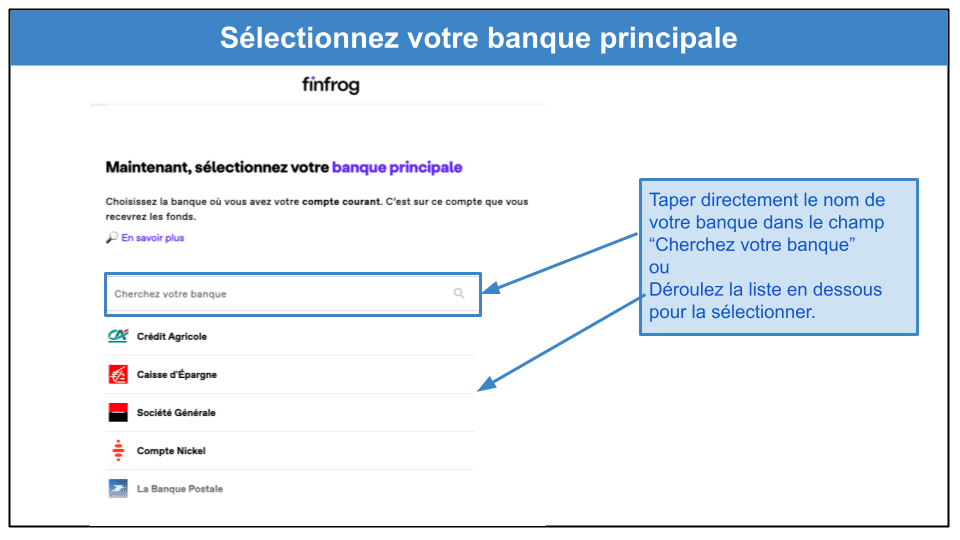 Étape 3&nbsp;: Connectez-vous à votre banque principale