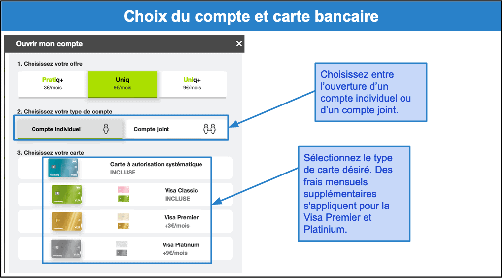 Étape 2&nbsp;: Choisir le type de compte et carte bancaire