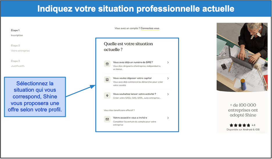 Étape 1&nbsp;: Indiquez votre situation professionnelle actuelle