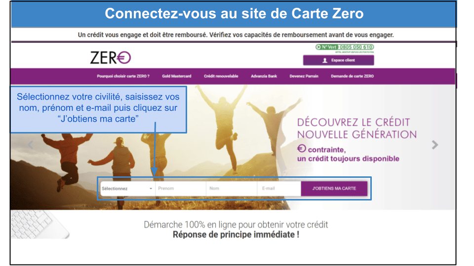 Étape 1&nbsp;: Connectez-vous au site de Carte ZERO