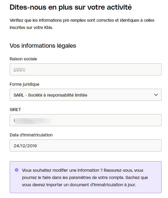 Étape 4&nbsp;: Confirmez les informations sur votre activité