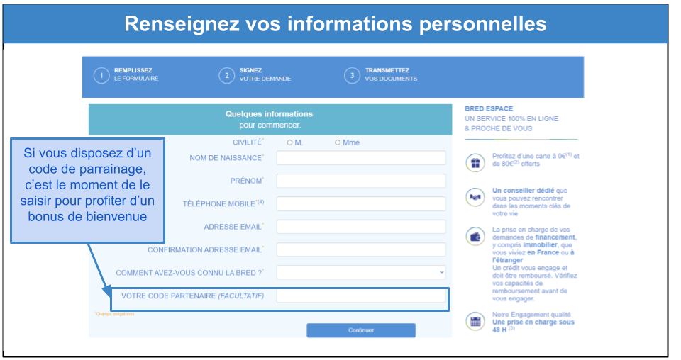 Étape 2&nbsp;: Remplissez le formulaire d’informations