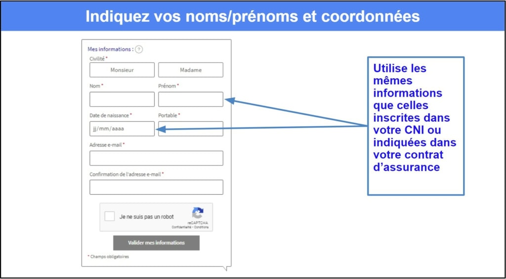 Étape 2&nbsp;: Fournir vos nom(s), prénom(s) et coordonnées