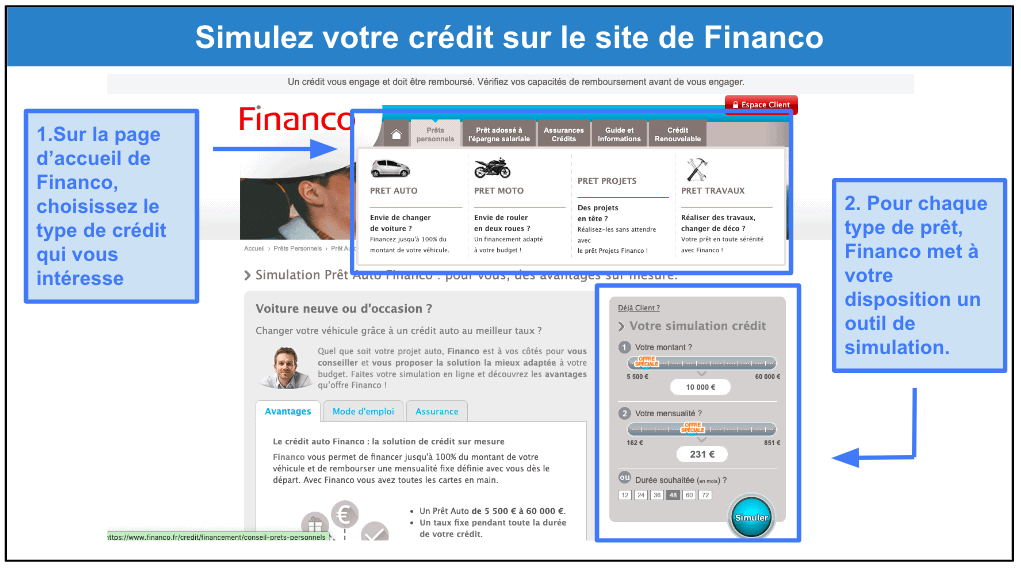 Étape 1&nbsp;: Simulez votre crédit sur le site de Financo