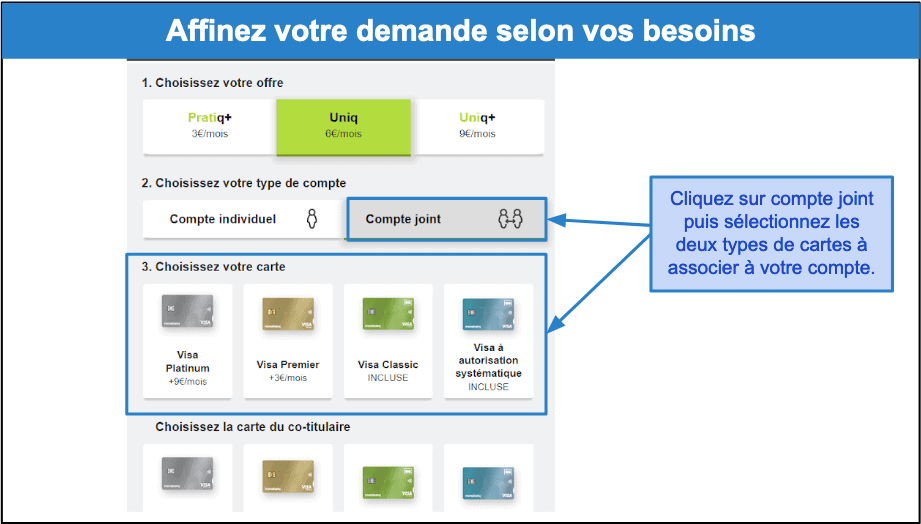 Étape 2&nbsp;: Sélectionnez les options de votre compte joint