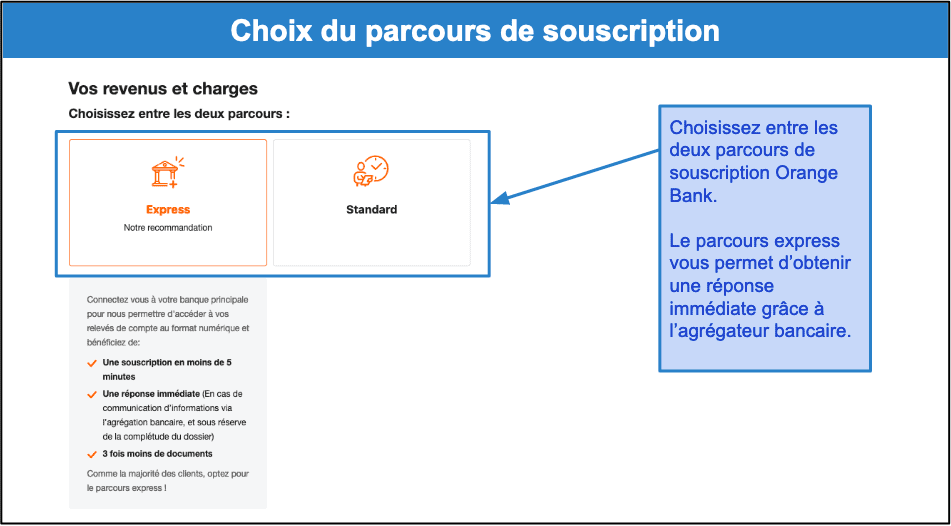 Étape 3&nbsp;: Remplissez le formulaire Orange Bank et choisissez votre parcours