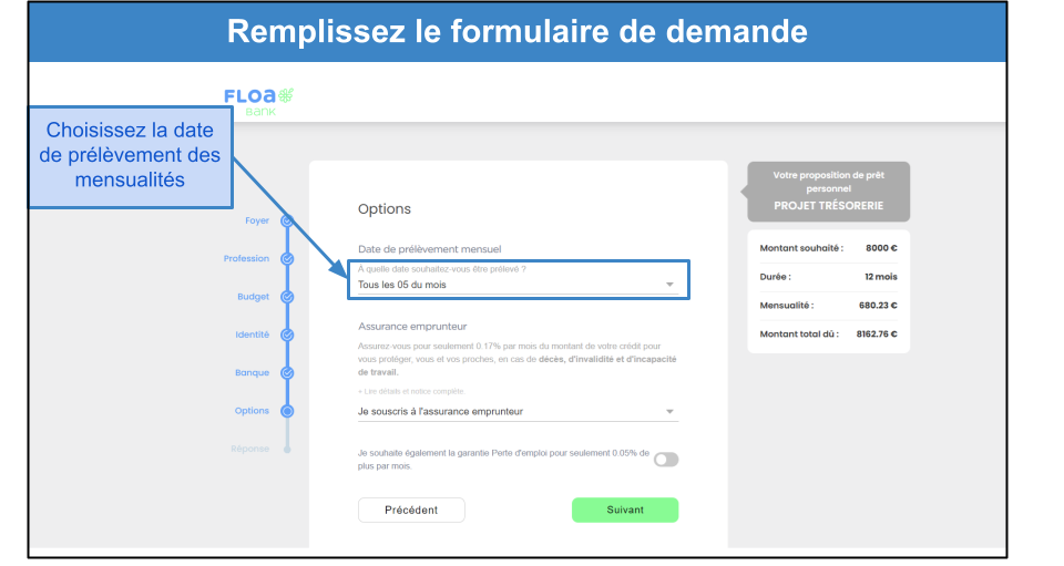 Étape 3&nbsp;: Remplissez le formulaire de demande en ligne et sélectionnez vos options de crédit