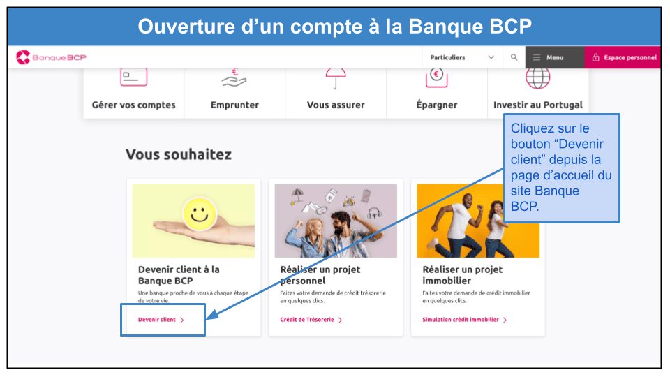 Étape 1&nbsp;: Cliquez sur “Devenir client”