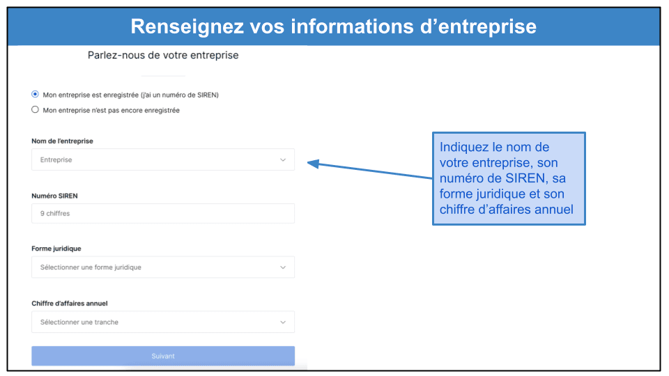 Étape 2&nbsp;: Remplissez le formulaire sur votre entreprise