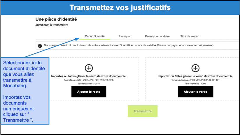 Étape 3&nbsp;: Transmetre vos pièces justificatives