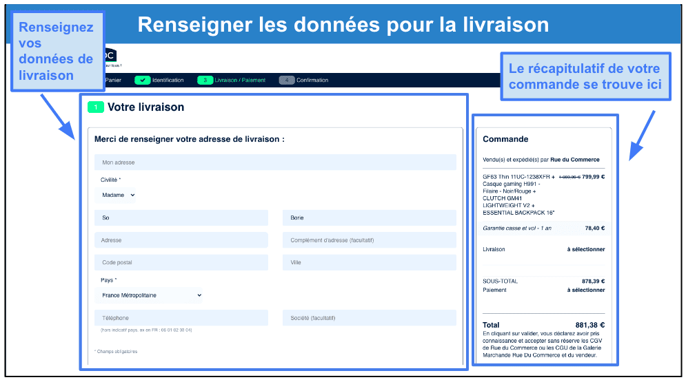 Étape 3&nbsp;: Renseignez les informations de livraison