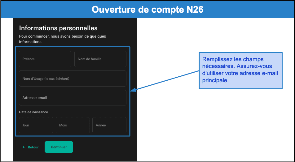 Étape 2&nbsp;: Renseignez vos informations personnelles