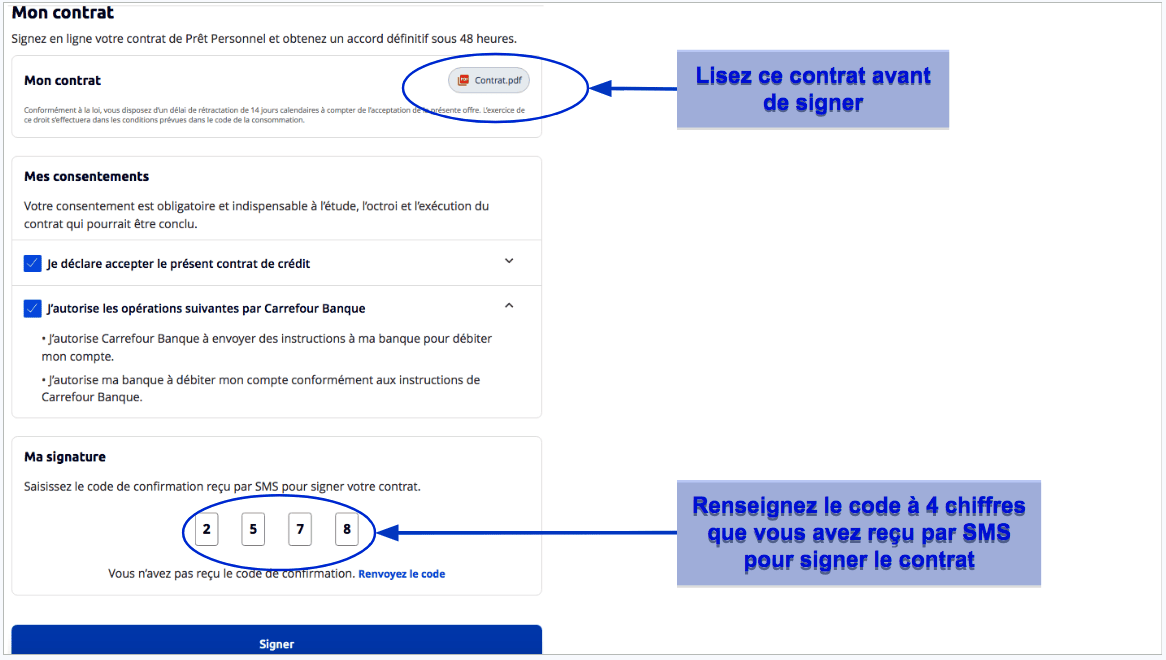 Étape 3&nbsp;: Signer votre contrat pour recevoir votre prêt