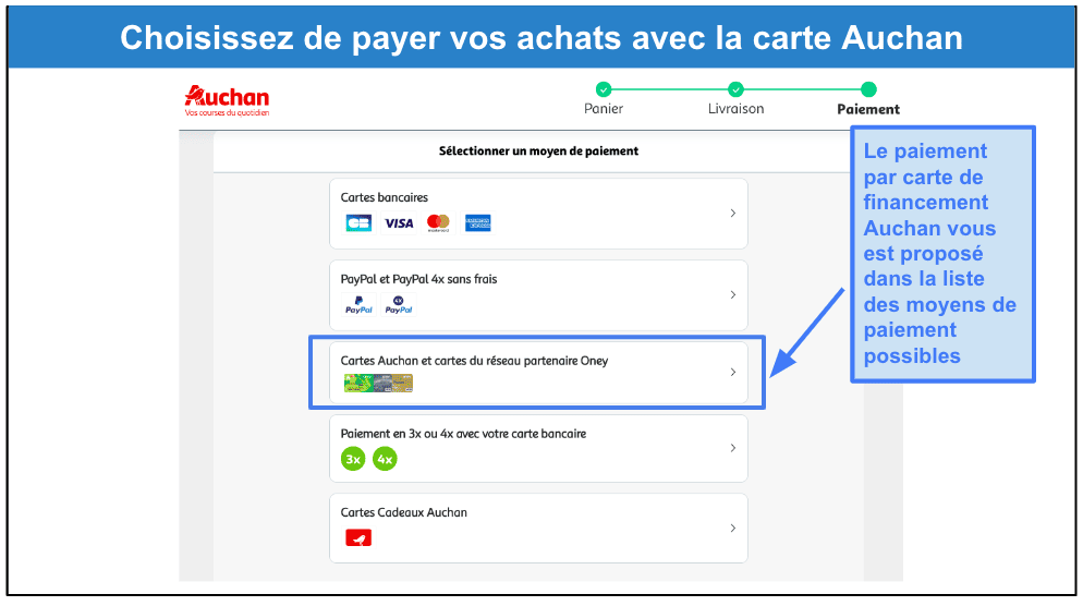 &lt;span id=&quot;_step_2&quot;&gt;Étape 3&nbsp;: Choisissez le paiement par carte de financement Auchan&lt;/span&gt;