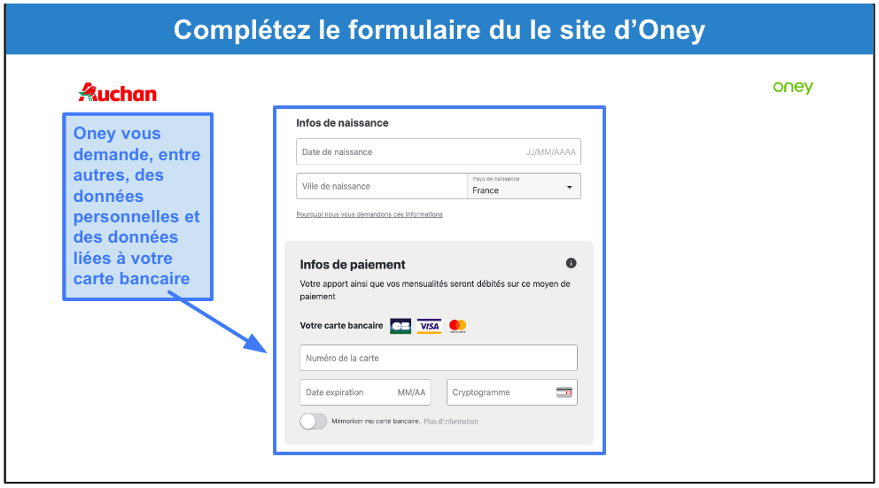 Étape 3&nbsp;: Remplissez le formulaire en ligne sécurisé d’Oney